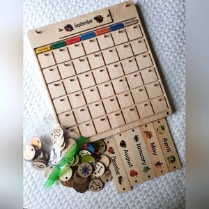 Wooden calendar Waldorf, Montessori homeschool classroom